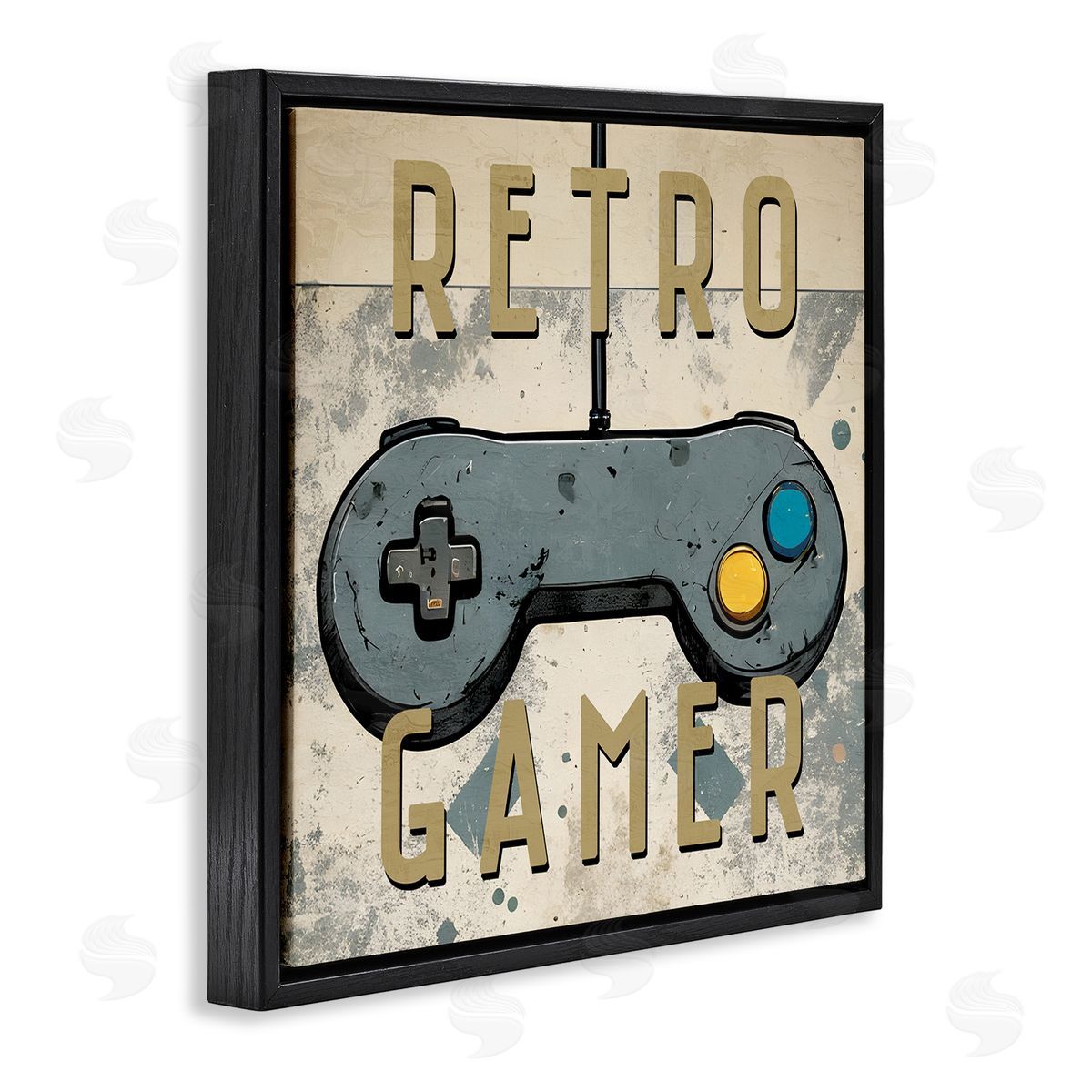 Kim Allen Retro Gamer Controller Black Floating Frame Canvas Wall Art Print