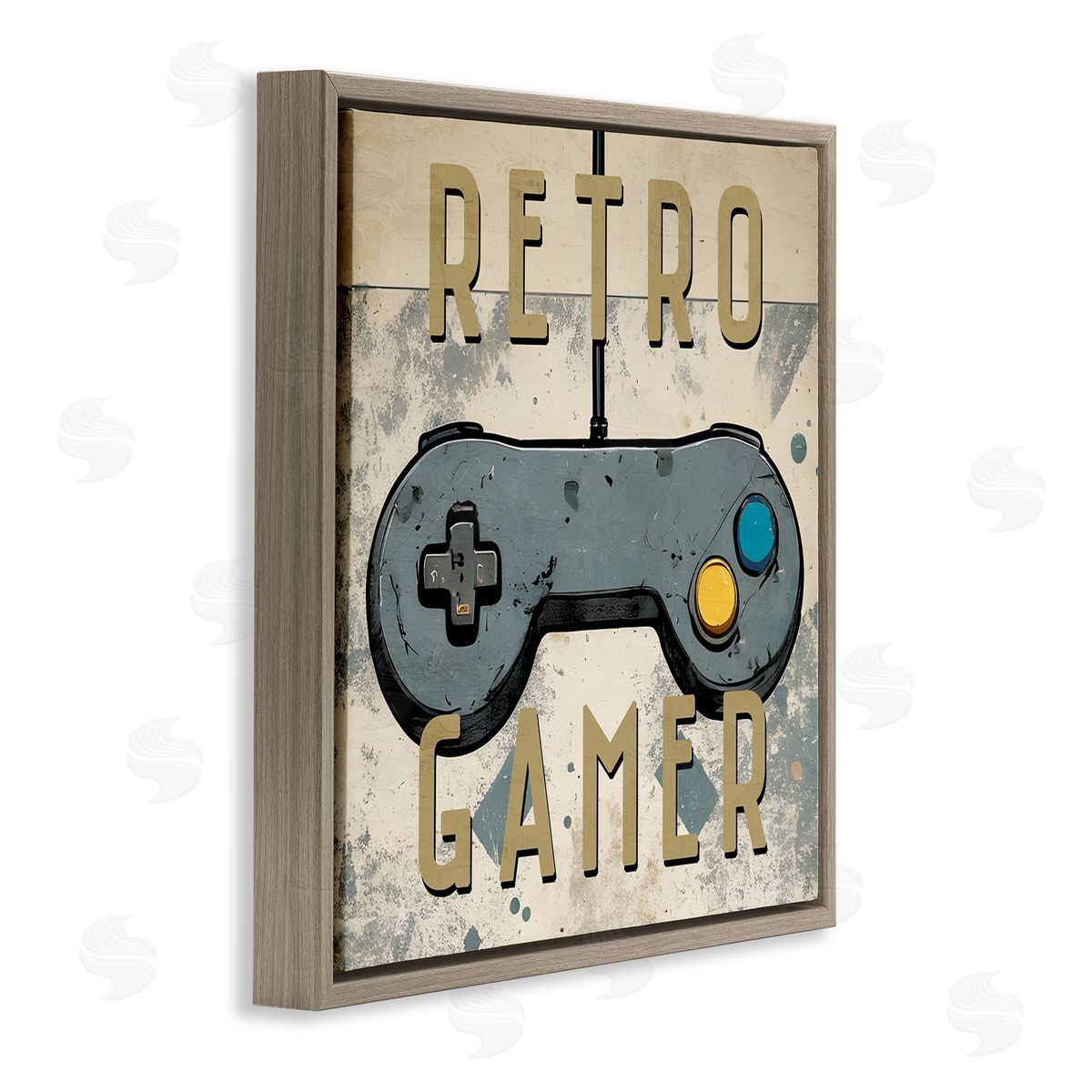 Kim Allen Retro Gamer Controller Brown Floating Frame Canvas Wall Art Print