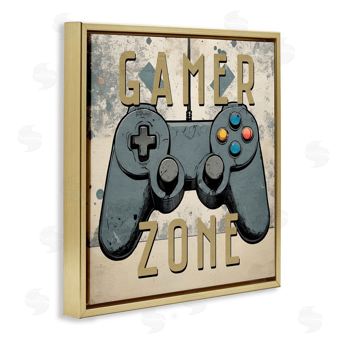 Kim Allen Vintage Gamer Zone Gold Floating Frame Canvas Wall Art Print