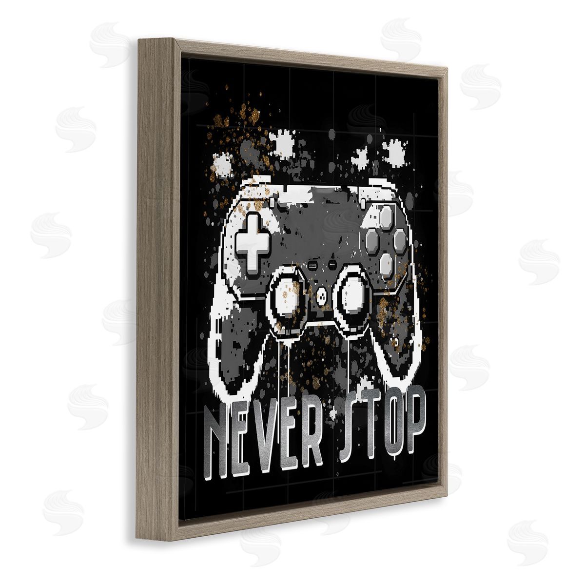 Kim Allen Never Stop Pixel Controller Brown Floating Frame Canvas Wall Art Print