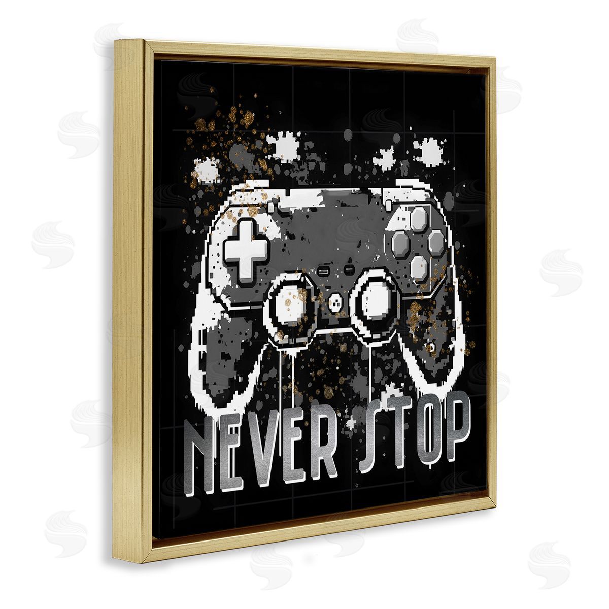 Kim Allen Never Stop Pixel Controller Gold Floating Frame Canvas Wall Art Print