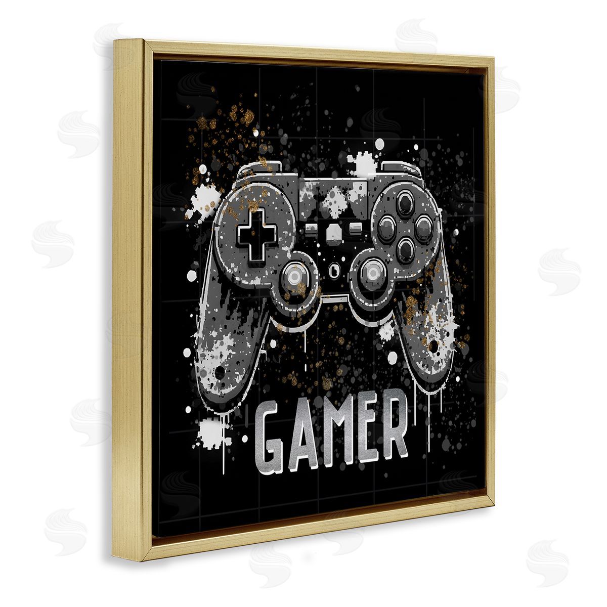 Kim Allen Pixel Style Gamer Gold Floating Frame Canvas Wall Art Print