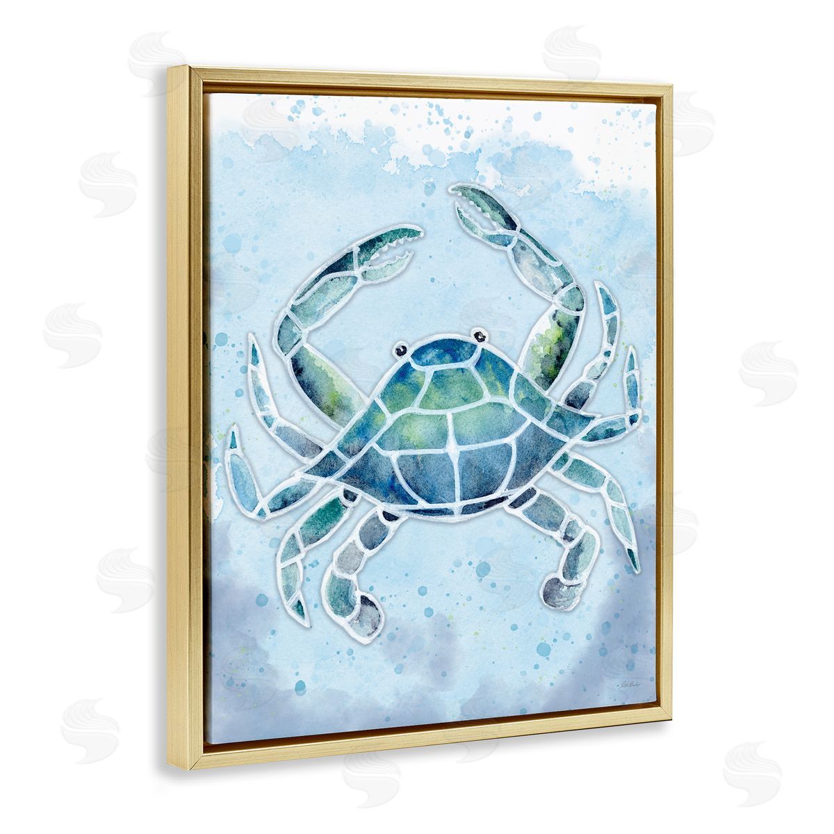 Patti Bishop Stained Glass Crab Gold Floating Frame Canvas Wall Art Print