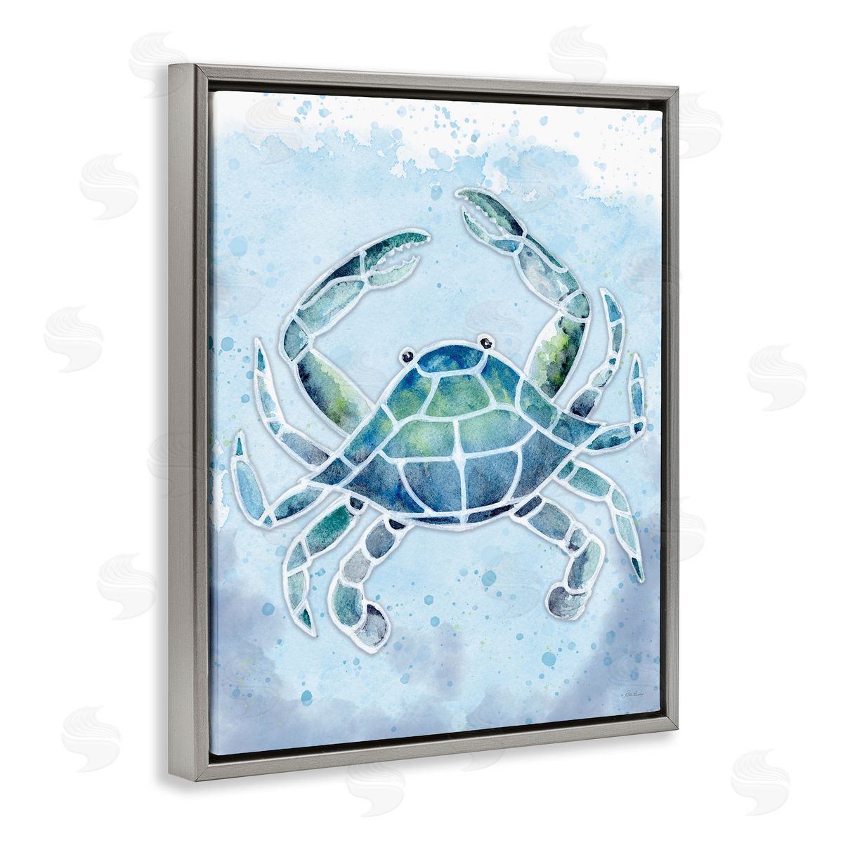 Patti Bishop Stained Glass Crab Gray Floating Frame Canvas Wall Art Print
