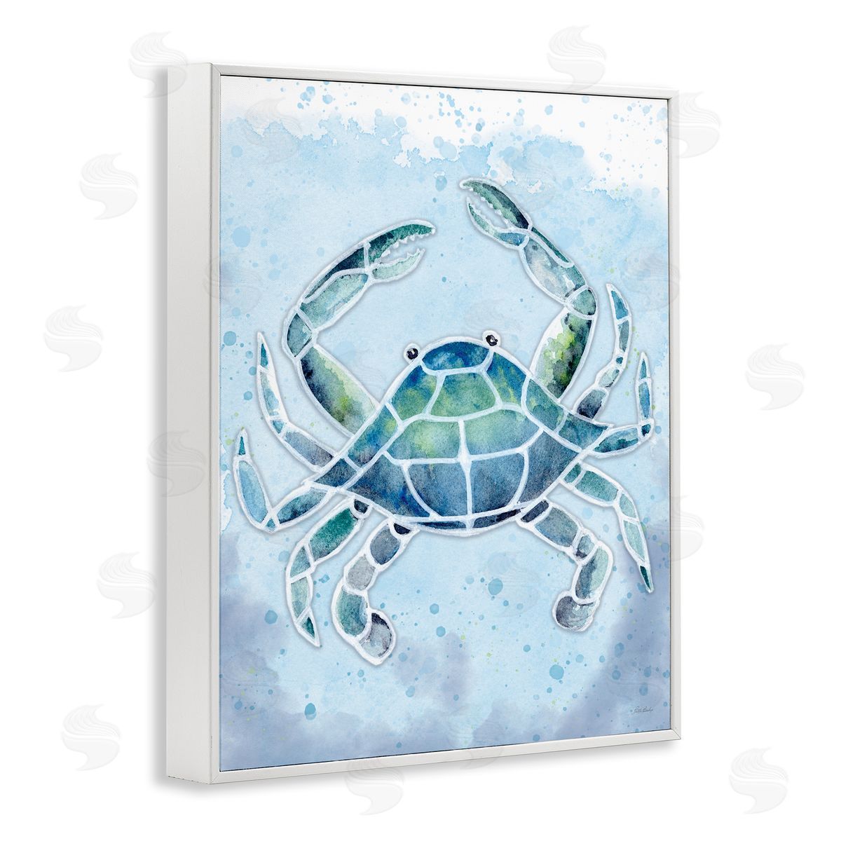Patti Bishop Stained Glass Crab White Framed Giclee Wall Art Print