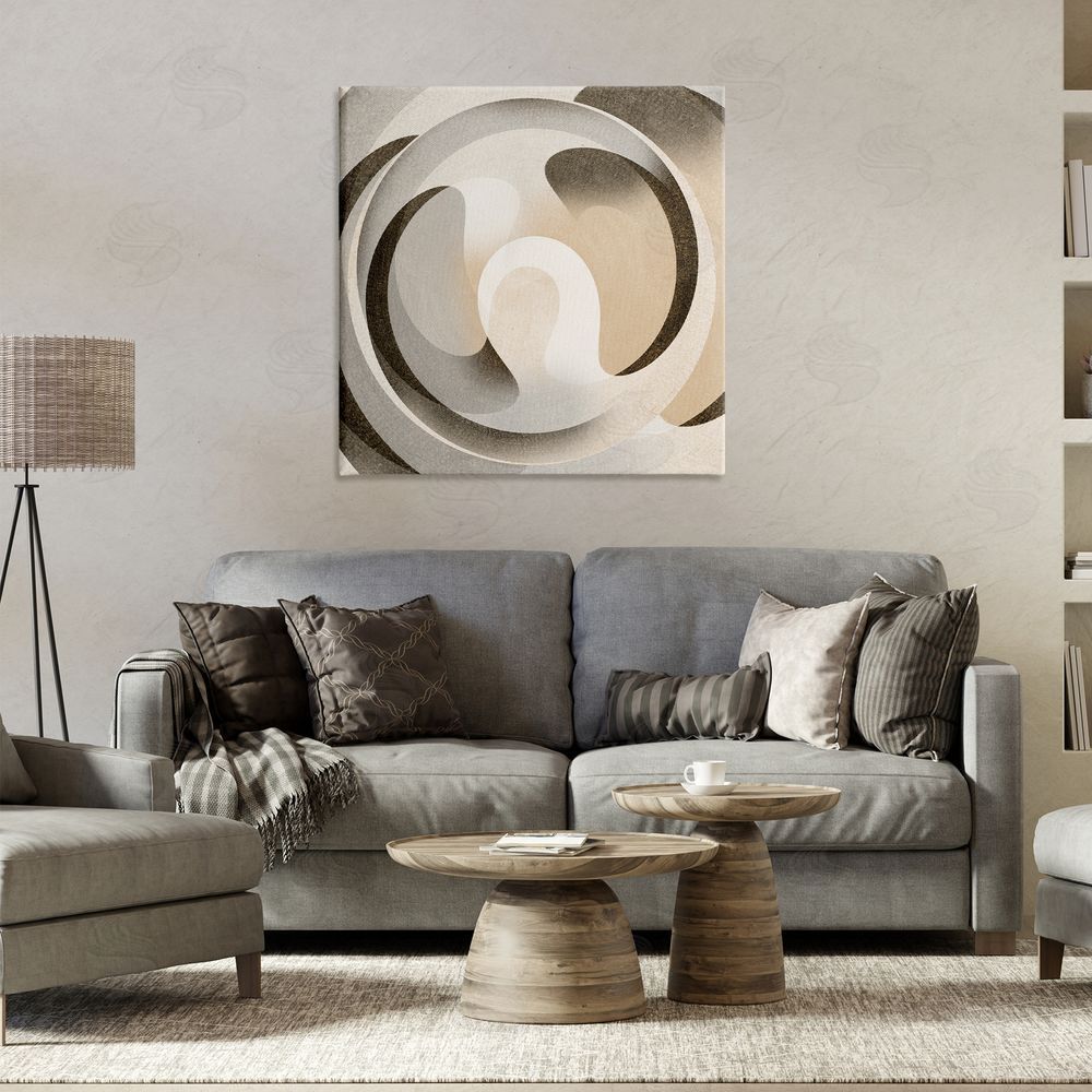 Noah Bay Neutral Vortex Shape Canvas Wall Art Print in Room