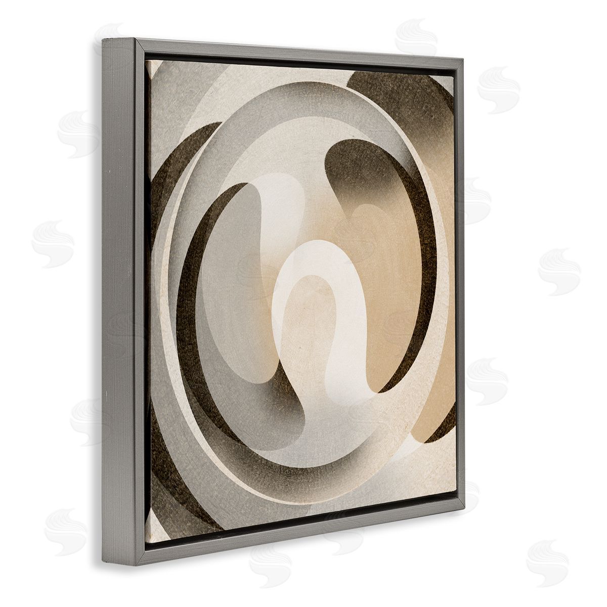 Noah Bay Neutral Vortex Shape Gray Floating Frame Canvas Wall Art Print