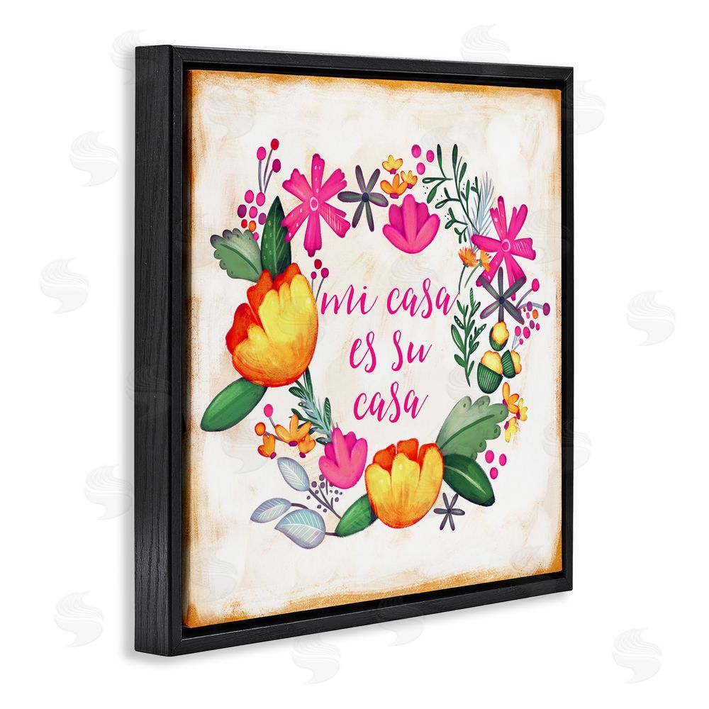 Josefina Mi Casa Es Su Casa Floral Black Floating Frame Canvas Wall Art Print