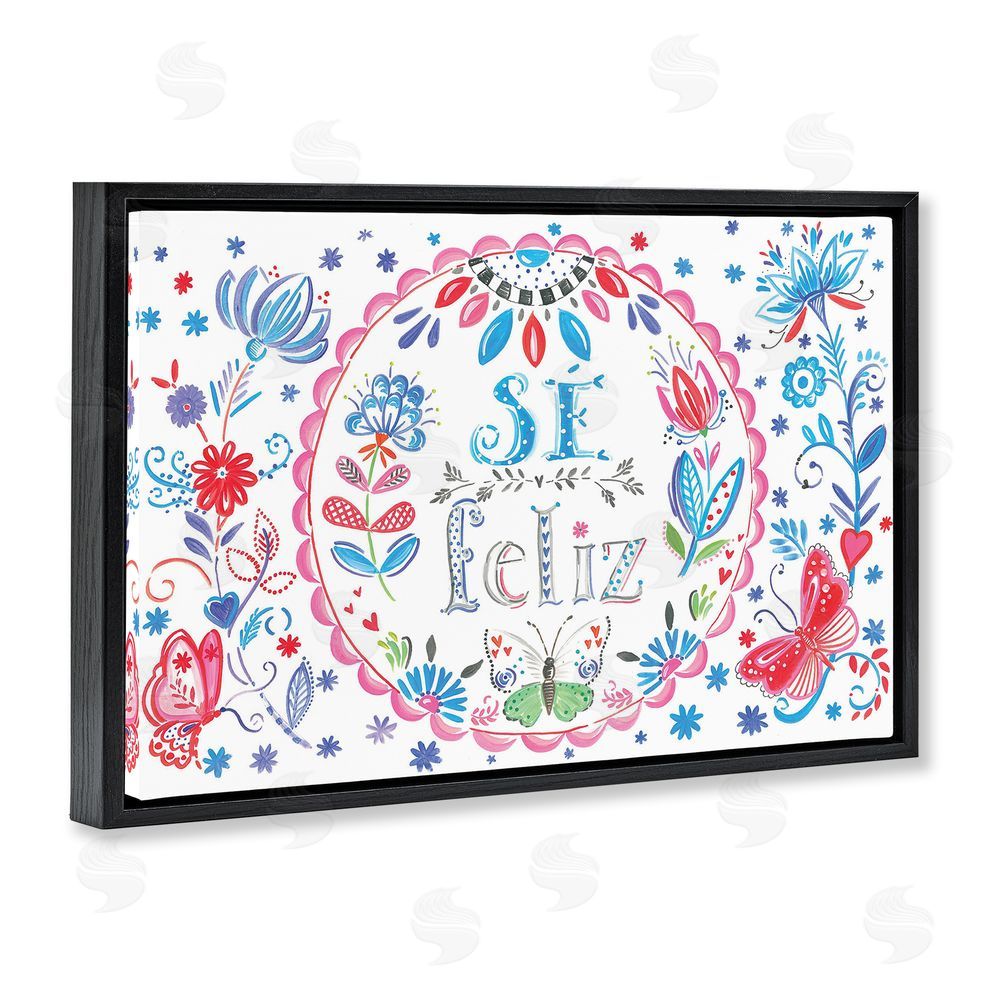 SD Graphics Studio Se Felices Mariposas Florales Black Floating Frame Canvas Wall Art Print in Room