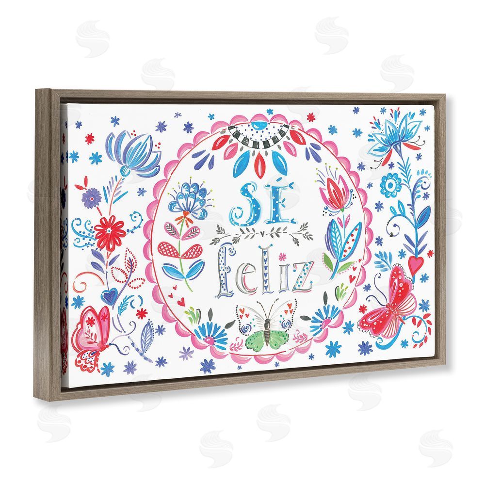 SD Graphics Studio Se Felices Mariposas Florales Brown Floating Frame Canvas Wall Art Print in Room