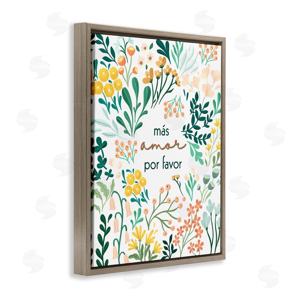 Angel Nicole Más Amor Por Favor Flores Brown Floating Frame Canvas Wall Art Print