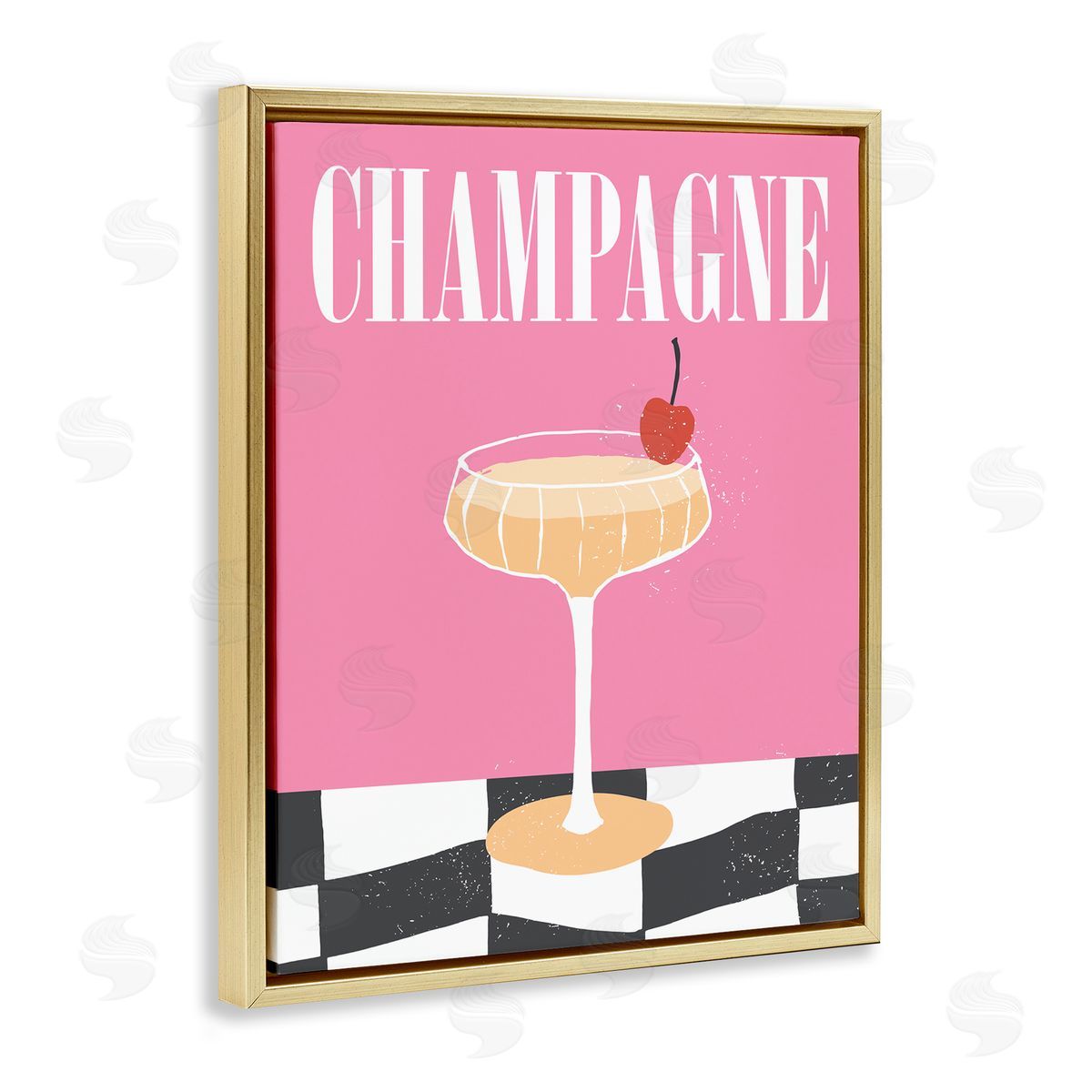 Champagne with Cherry Gold Floating Frame Canvas Wall Art, Home Decor by House of Lulu