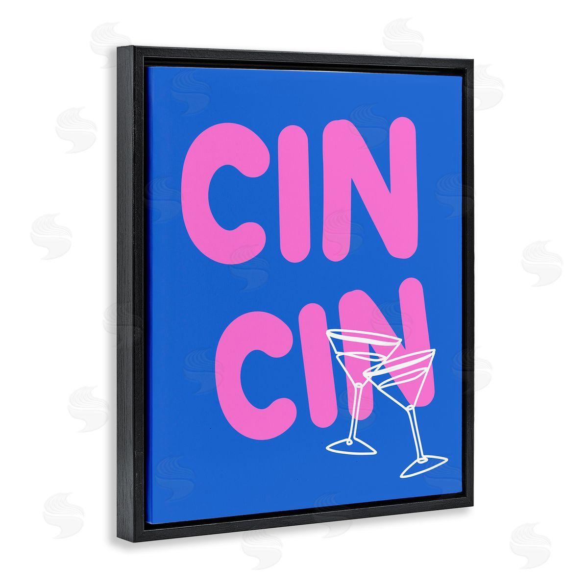 Cin Cin Cheers Glasses Black Floating Frame Canvas Wall Art, Home Decor by House of Lulu