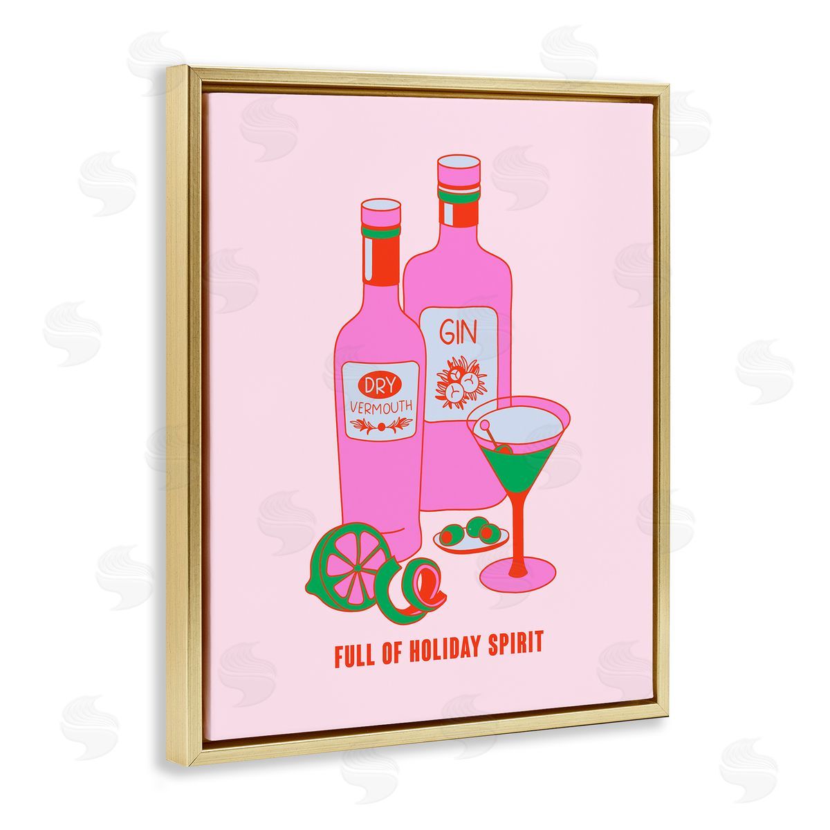 Funny Holiday Spirit Drinks Gold Floating Frame Canvas Wall Art, Home Decor by House of Lulu