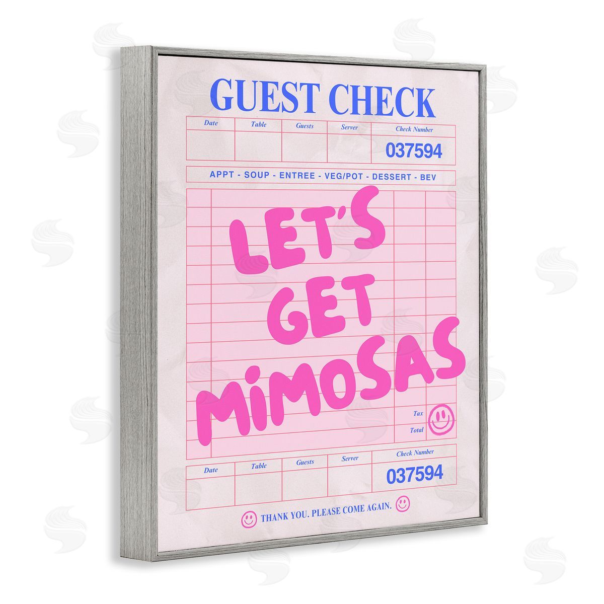 Let's Get Mimosas Check Grey Frame Print Wall Art, Home Decor by House of Lulu