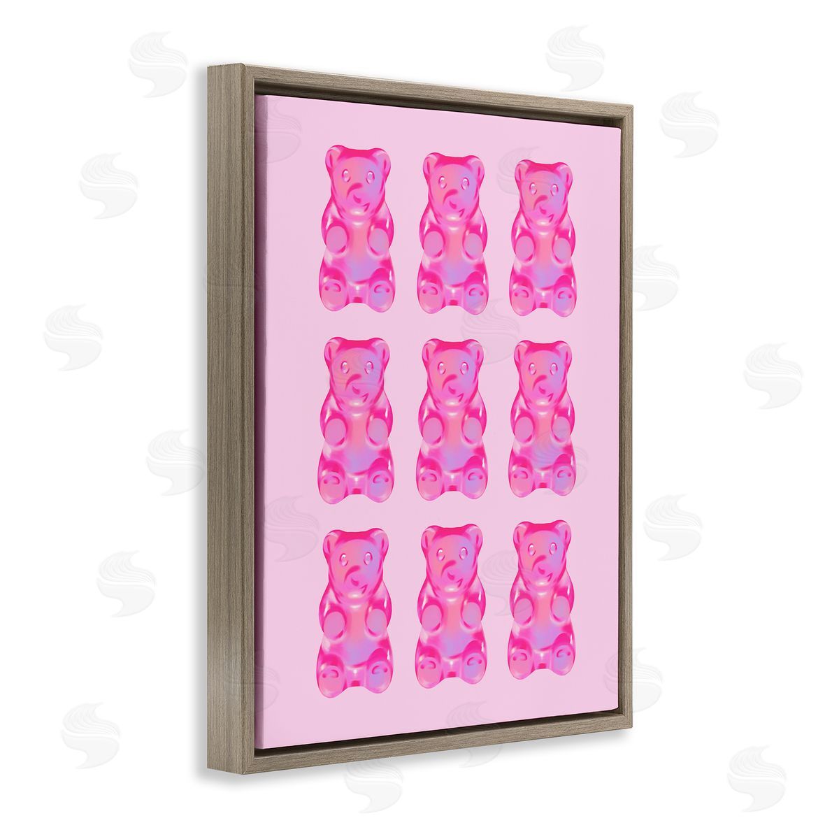 Pink Candy Bears Brown Floating Frame Canvas Wall Art, Home Decor by House of Lulu