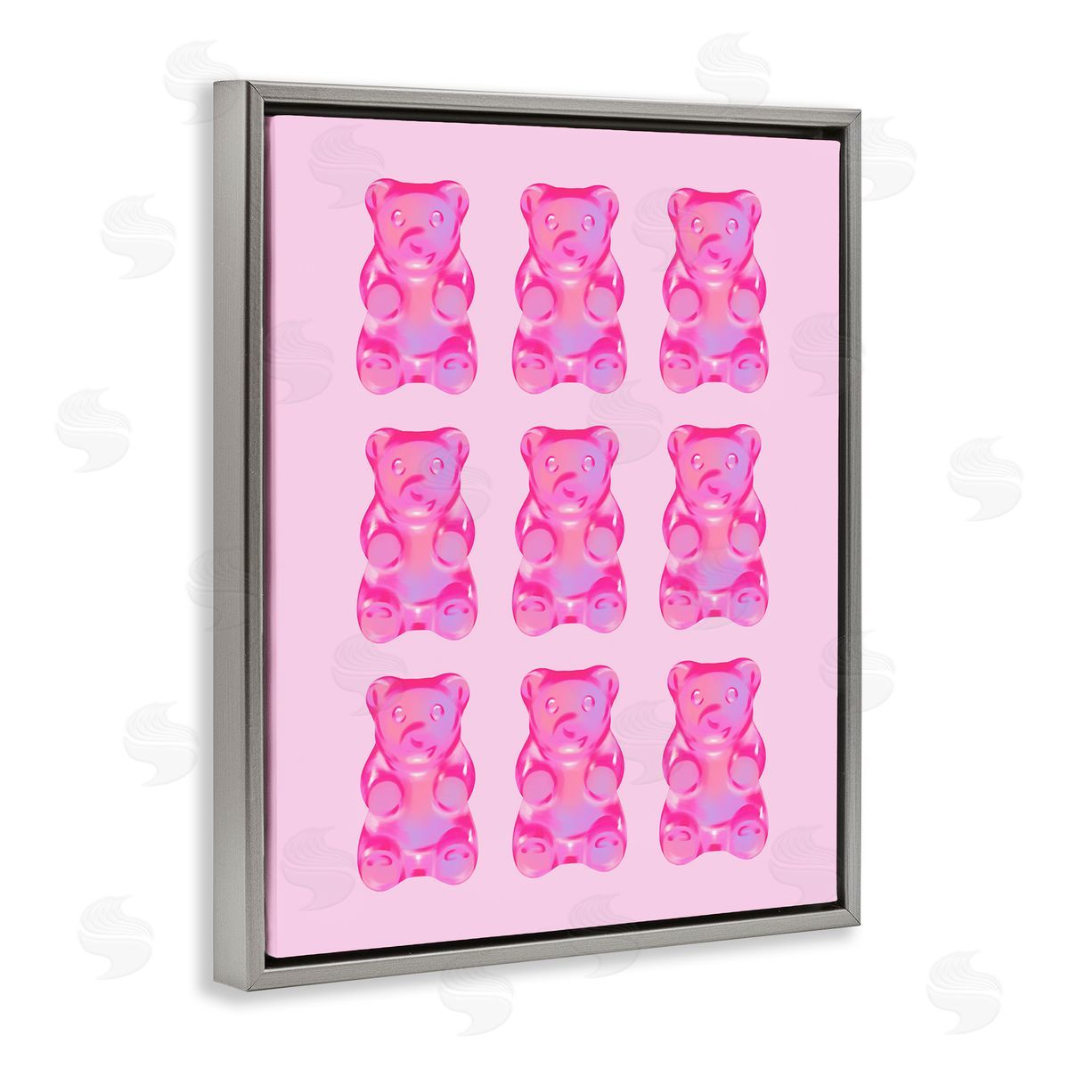 Pink Candy Bears Grey Floating Frame Canvas Wall Art, Home Decor by House of Lulu