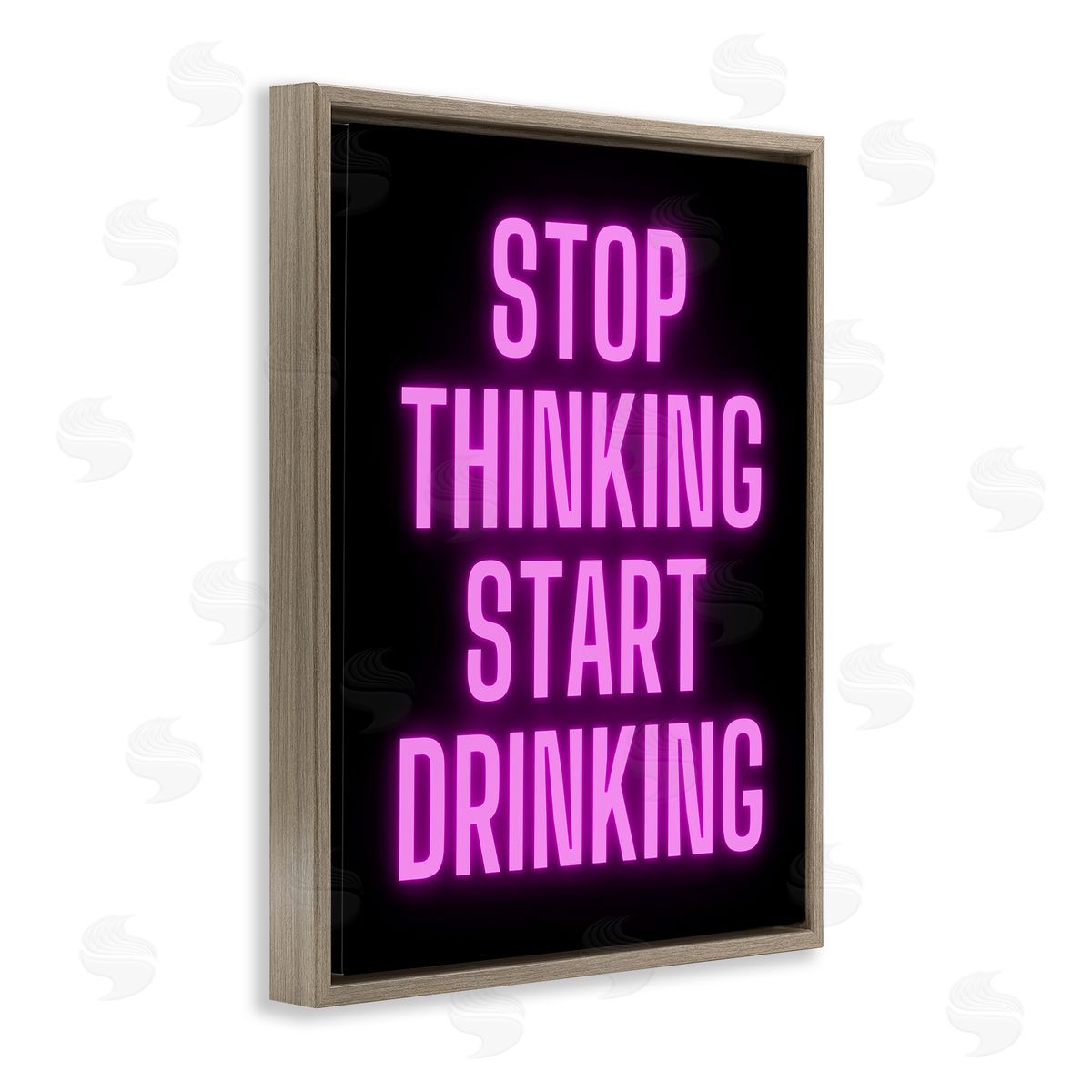Stop Thinking Start Drinking Brown Floating Frame Canvas Wall Art, Home Decor by House of Lulu