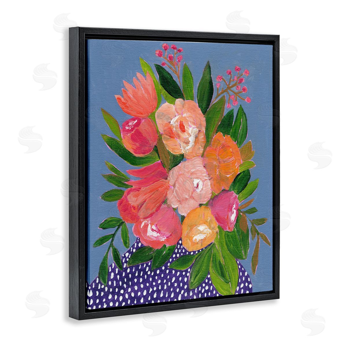 Modern Speckled Flower Vase Black Floating Frame Canvas Wall Art, Home Decor by Nikita Jariwala