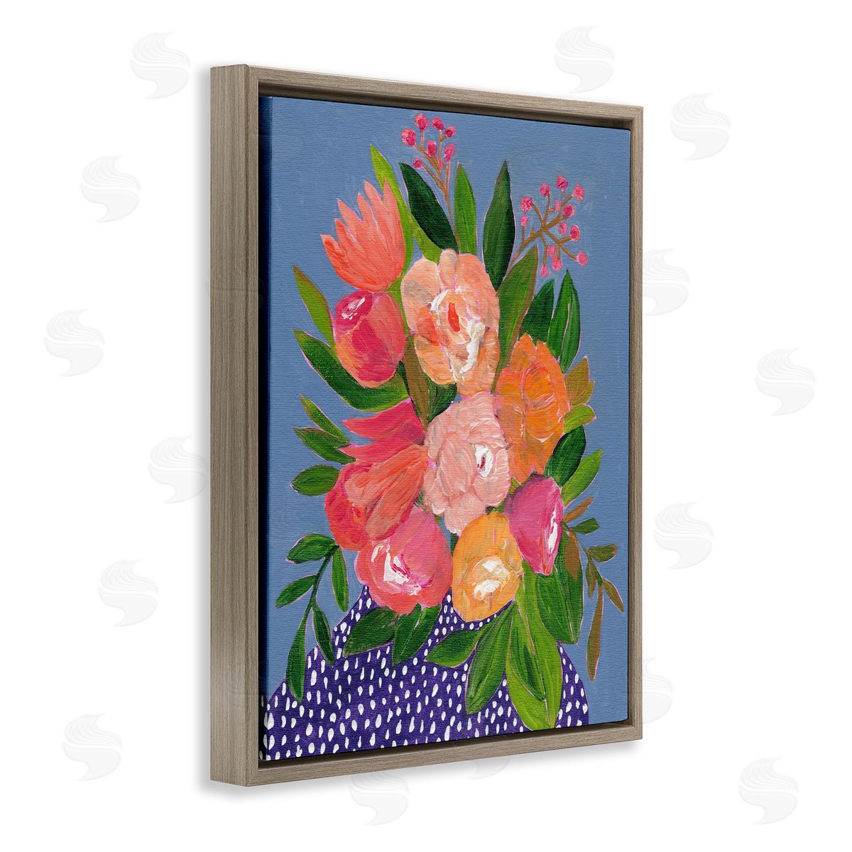 Modern Speckled Flower Vase Brown Floating Frame Canvas Wall Art, Home Decor by Nikita Jariwala
