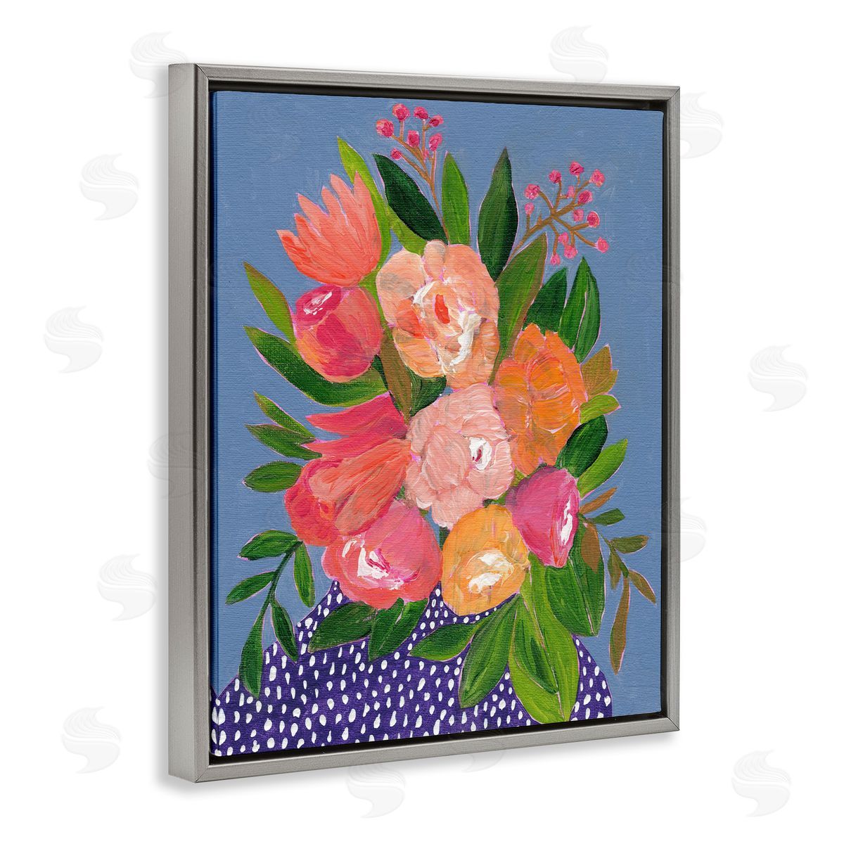 Modern Speckled Flower Vase Grey Floating Frame Canvas Wall Art, Home Decor by Nikita Jariwala