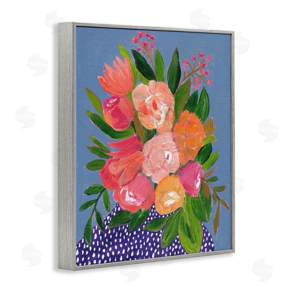 Modern Speckled Flower Vase Grey Frame Print Wall Art, Home Decor by Nikita Jariwala