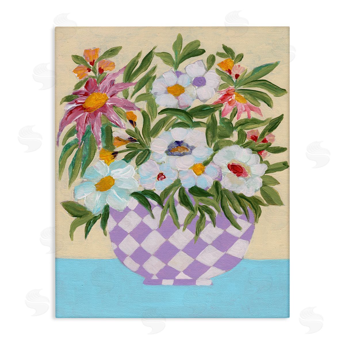 Checkered Flower Pot Canvas Wall Art, Home Decor by Nikita Jariwala