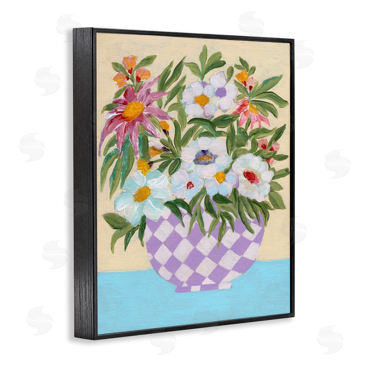 Checkered Flower Pot Black Frame Print Wall Art, Home Decor by Nikita Jariwala
