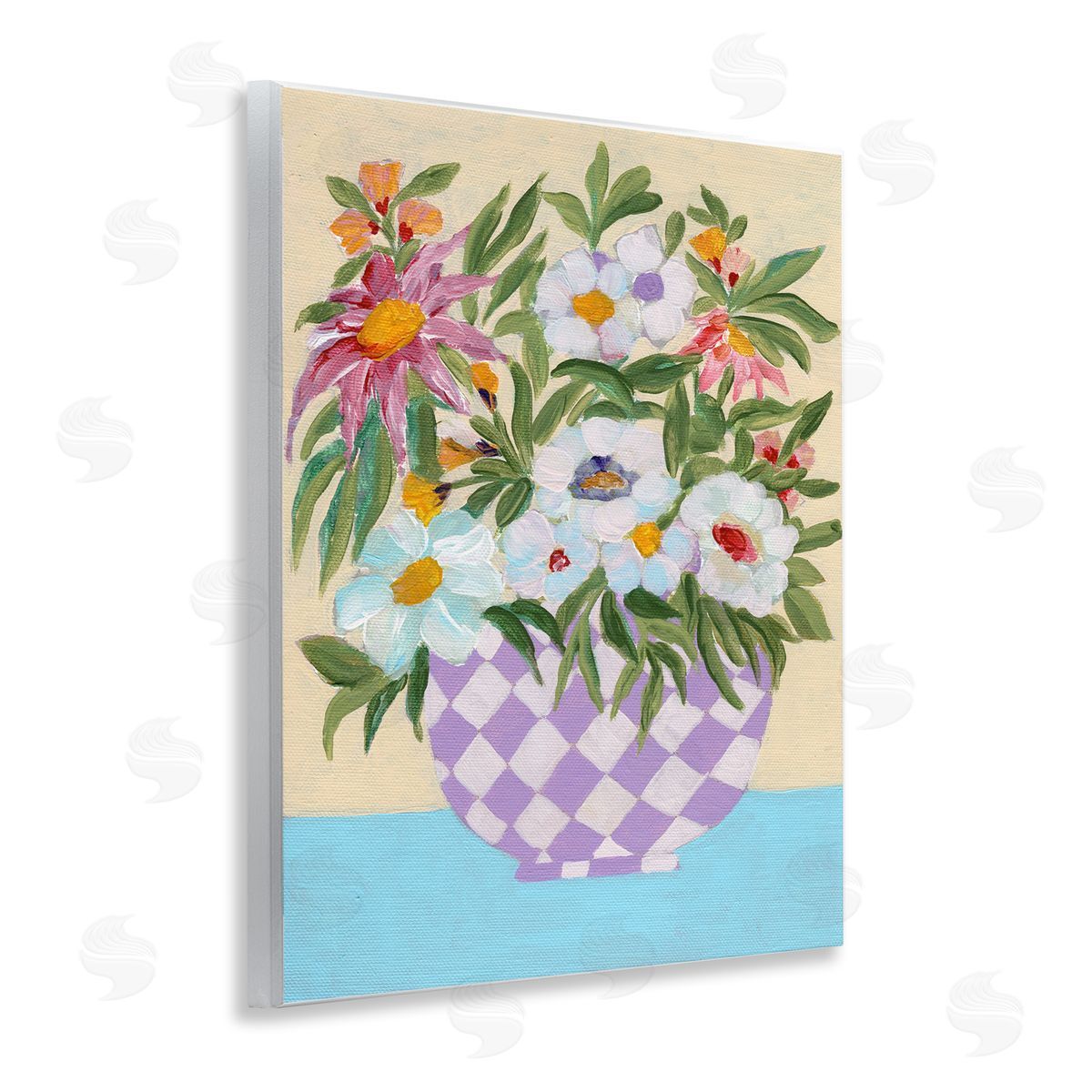 Checkered Flower Pot Wood Plaque Wall Art, Home Decor by Nikita Jariwala