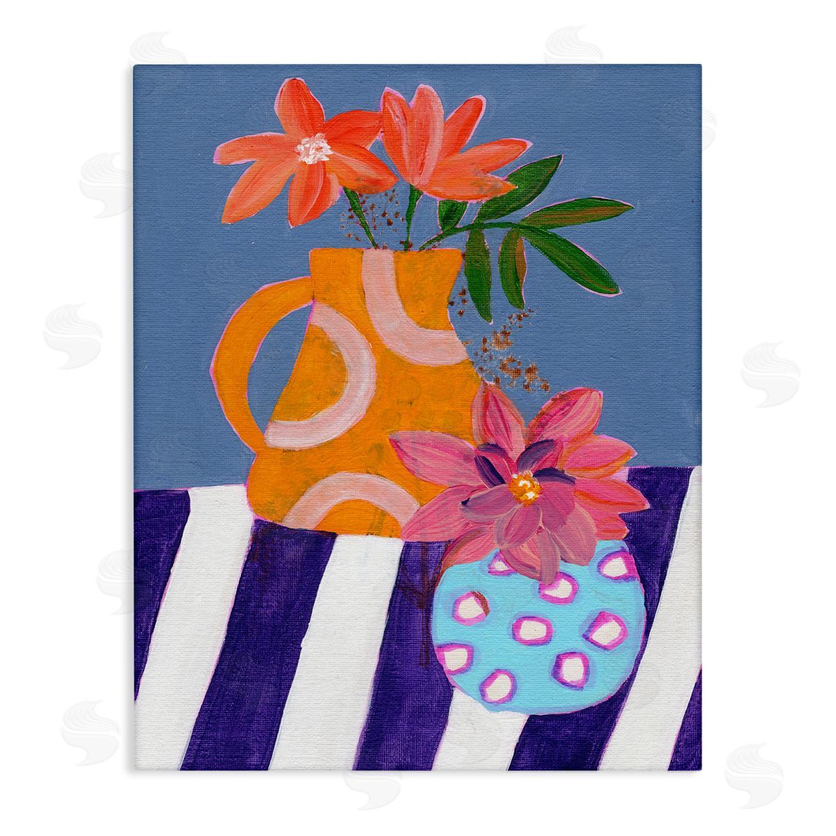 Blue Whimsy Farm Vase Canvas Wall Art, Home Decor by Nikita Jariwala