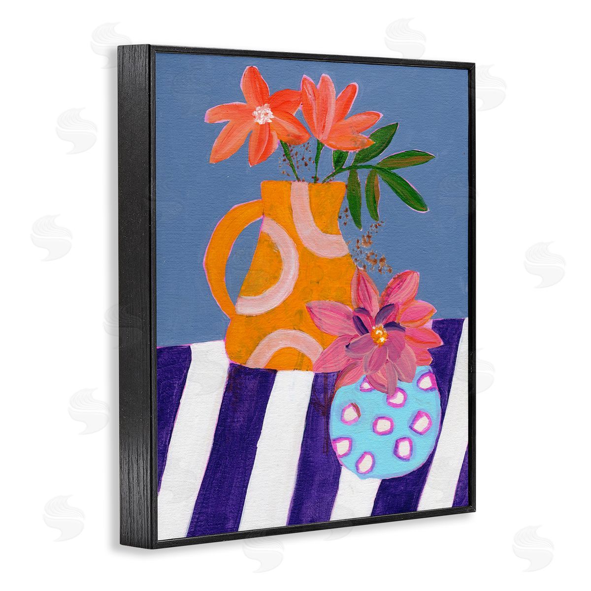 Blue Whimsy Farm Vase Black Frame Print Wall Art, Home Decor by Nikita Jariwala