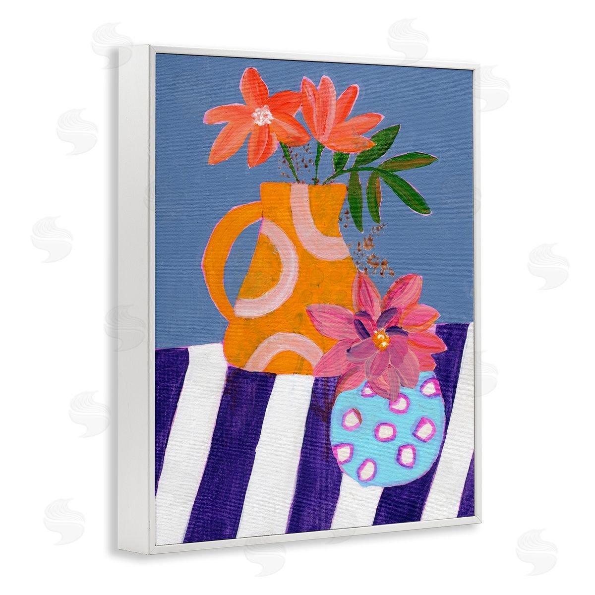 Blue Whimsy Farm Vase White Frame Print Wall Art, Home Decor by Nikita Jariwala