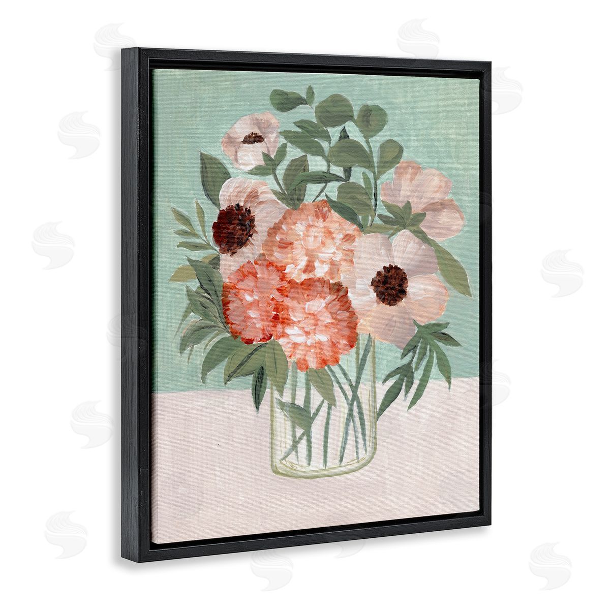 Garden Beauties Bouquet Black Floating Frame Canvas Wall Art, Home Decor by Nikita Jariwala