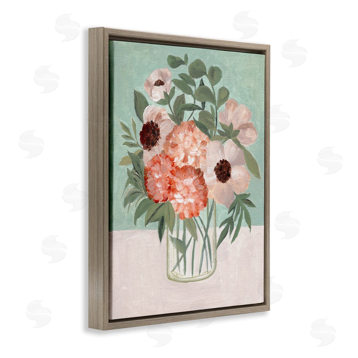 Garden Beauties Bouquet Brown Floating Frame Canvas Wall Art, Home Decor by Nikita Jariwala