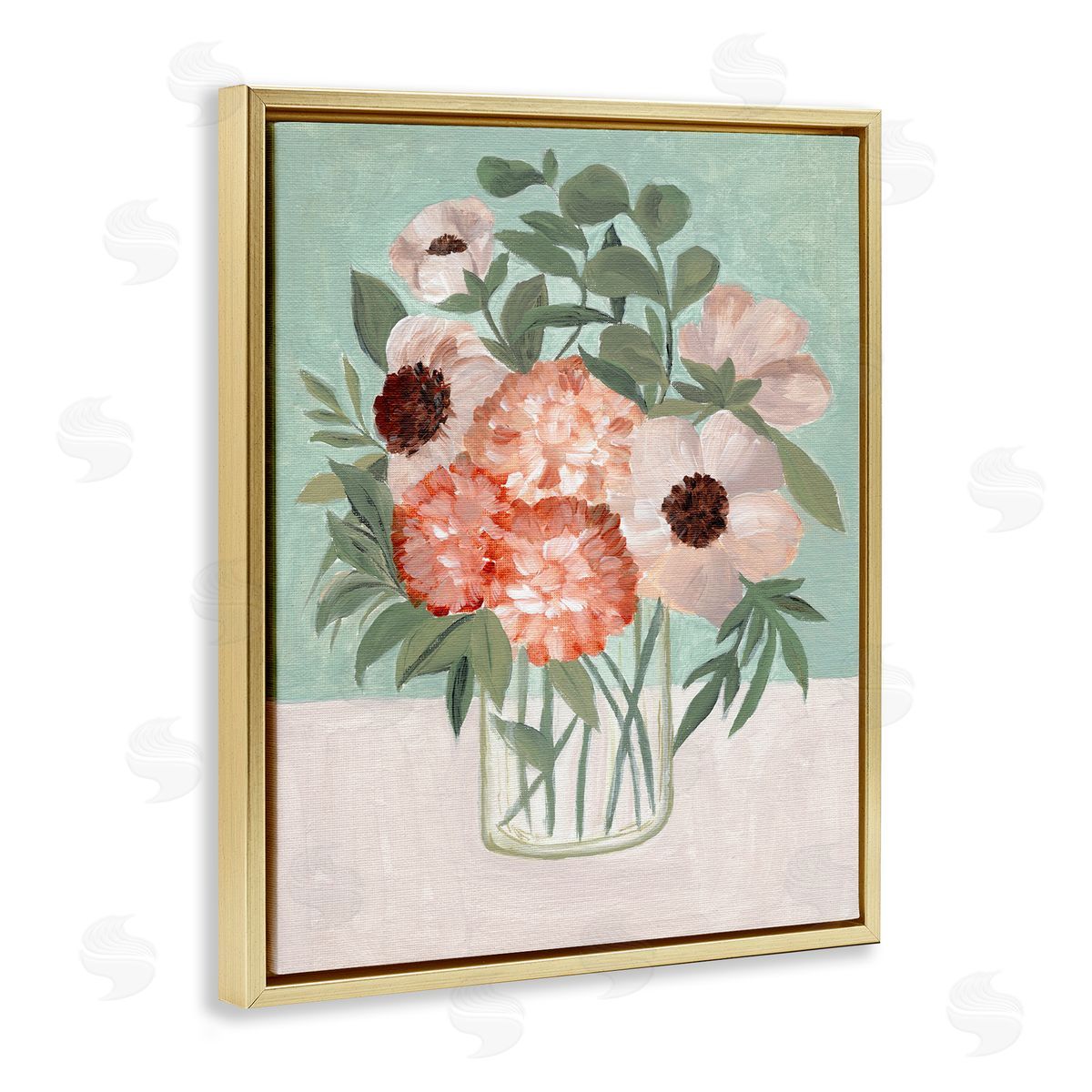 Garden Beauties Bouquet Gold Floating Frame Canvas Wall Art, Home Decor by Nikita Jariwala