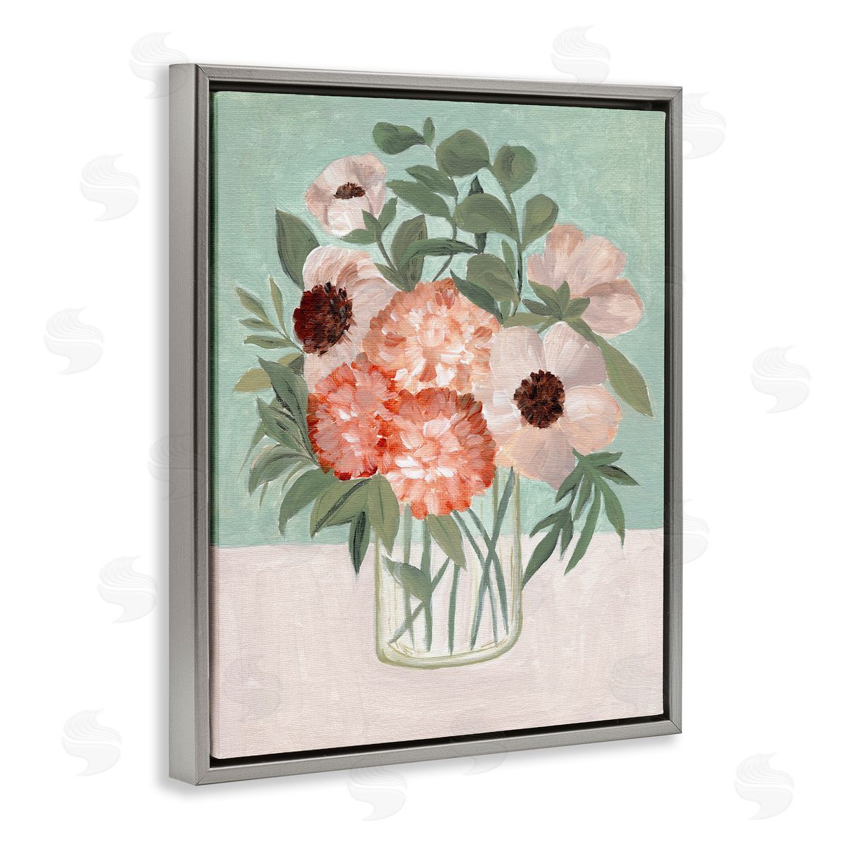 Garden Beauties Bouquet Grey Floating Frame Canvas Wall Art, Home Decor by Nikita Jariwala