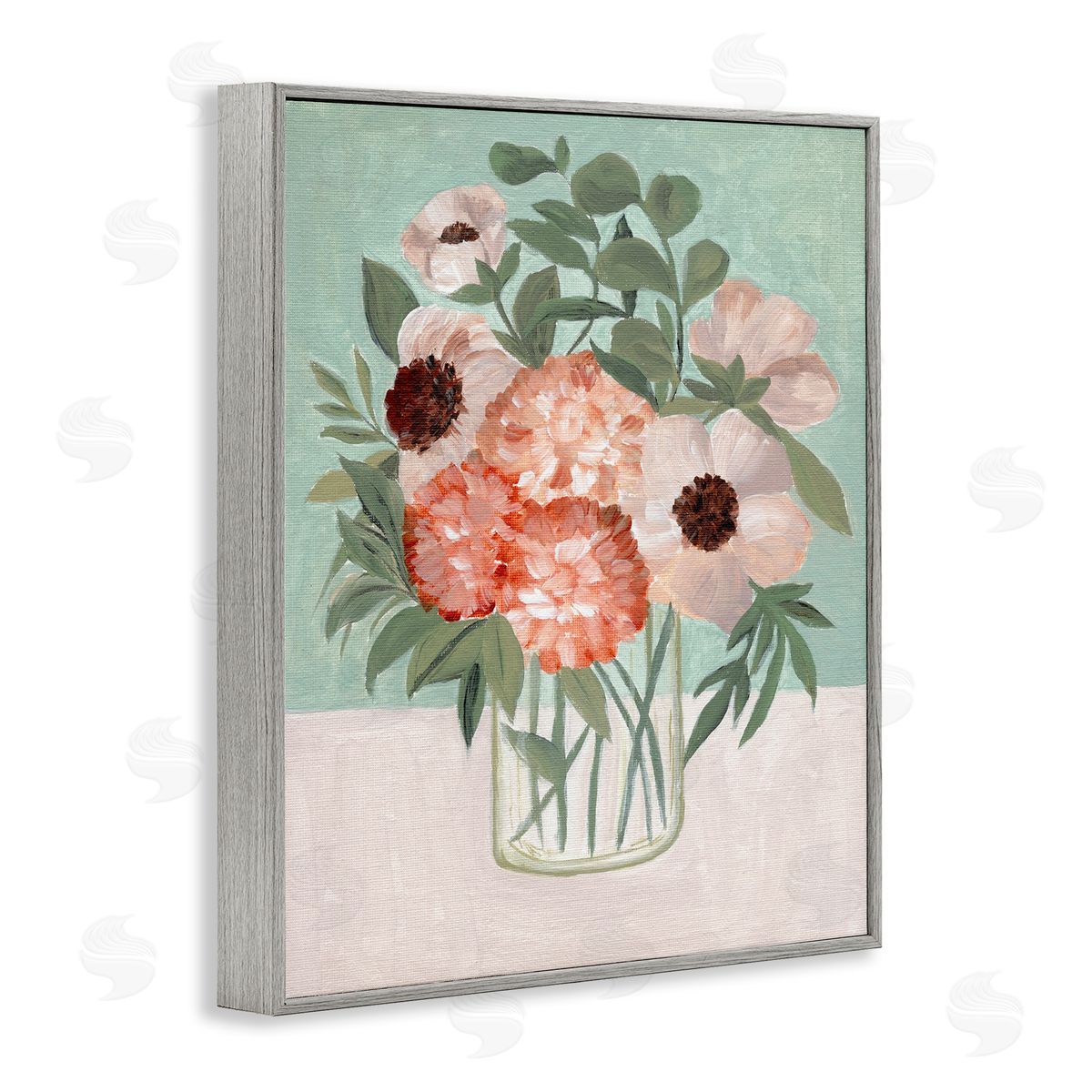 Garden Beauties Bouquet Grey Frame Print Wall Art, Home Decor by Nikita Jariwala