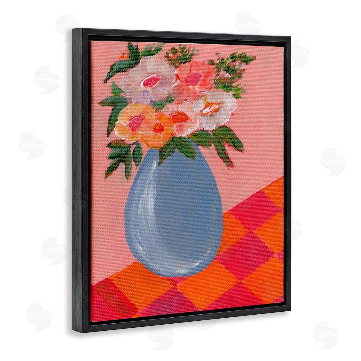 Bright Pink Bouquet Black Floating Frame Canvas Wall Art, Home Decor by Nikita Jariwala