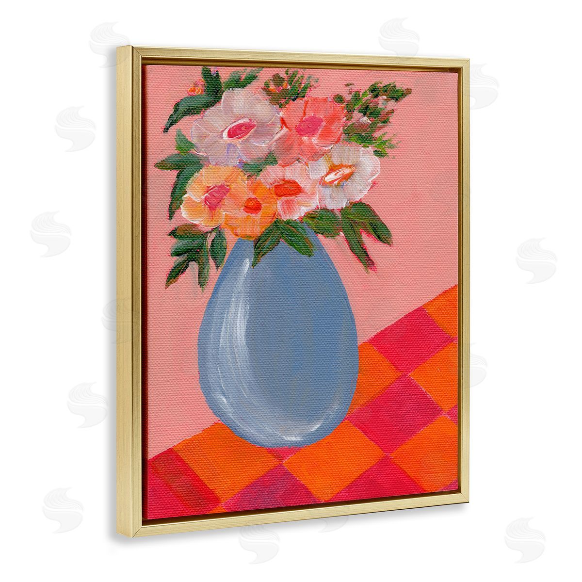 Bright Pink Bouquet Gold Floating Frame Canvas Wall Art, Home Decor by Nikita Jariwala
