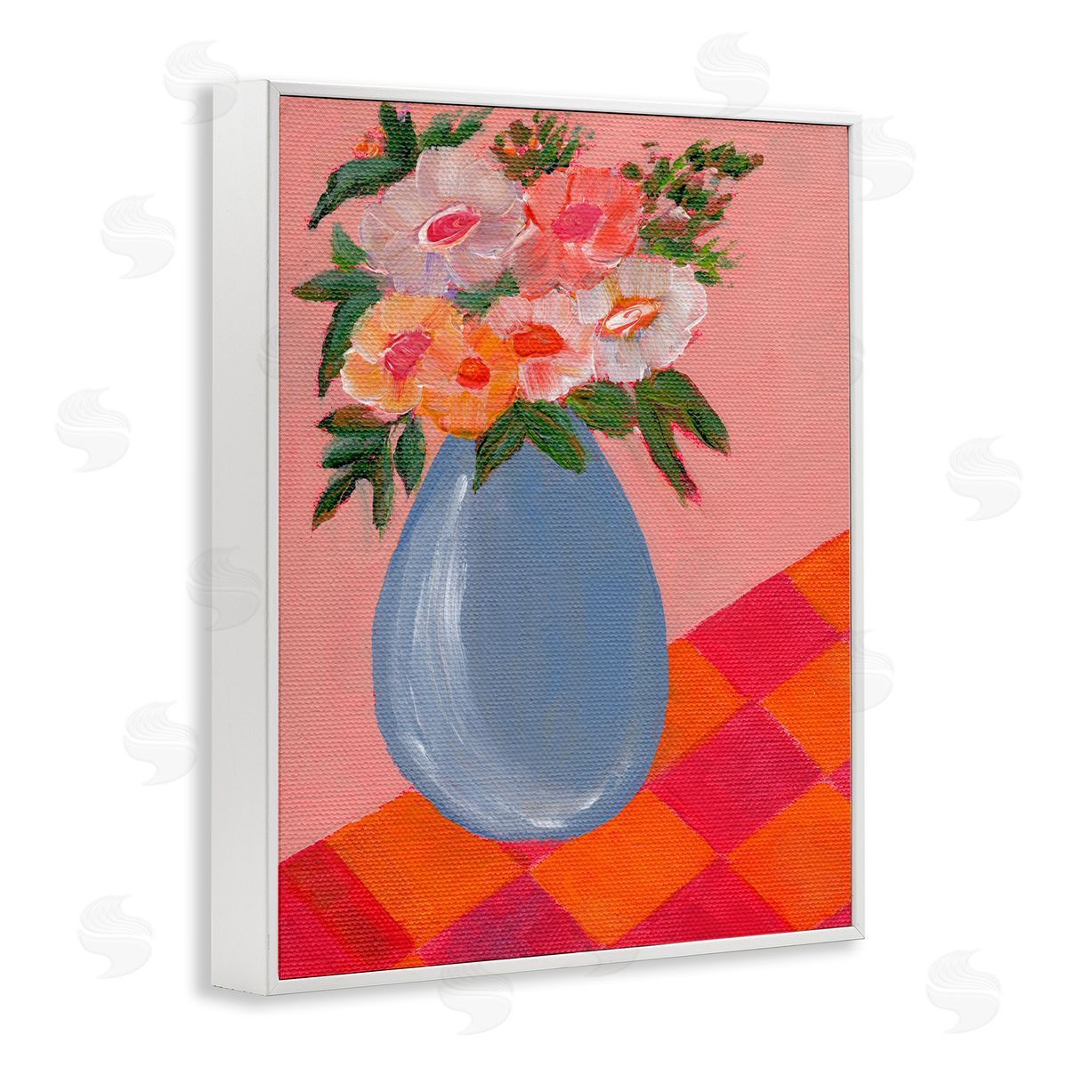 Bright Pink Bouquet White Frame Print Wall Art, Home Decor by Nikita Jariwala