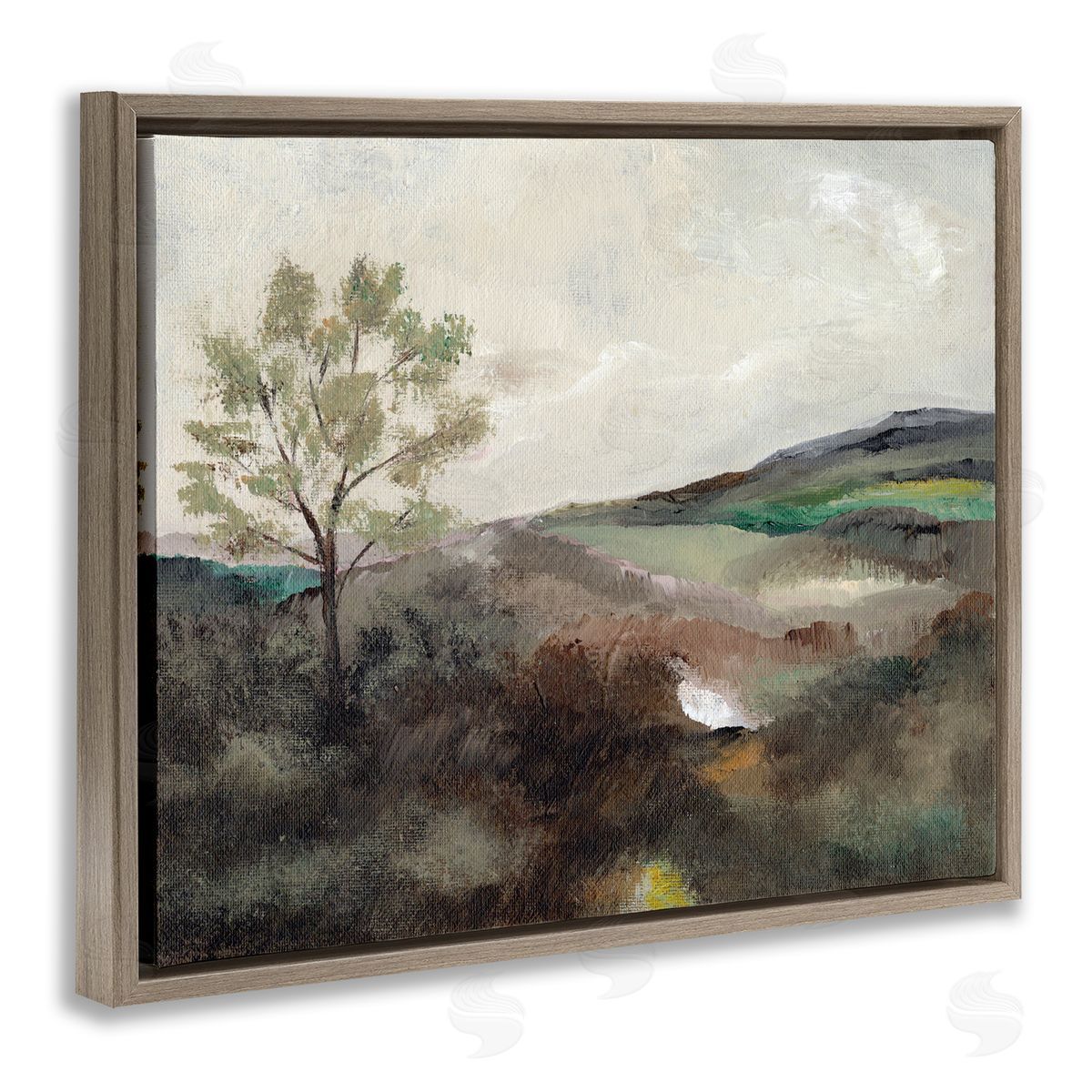 Beige Toned Landscape Brown Floating Frame Canvas Wall Art, Home Decor by Nikita Jariwala