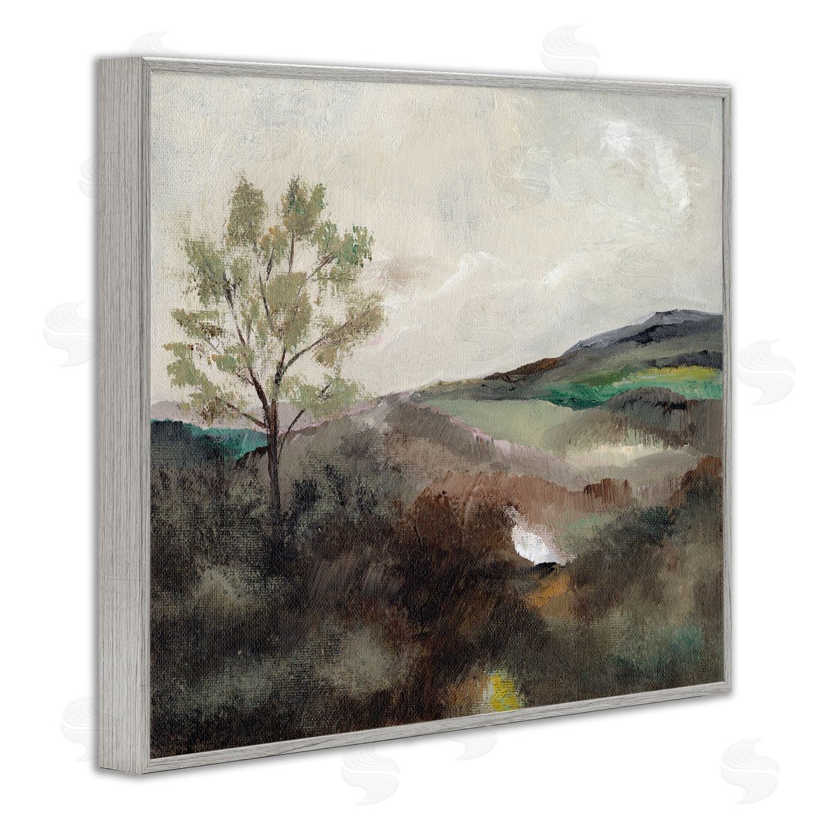 Beige Toned Landscape Grey Frame Print Wall Art, Home Decor by Nikita Jariwala