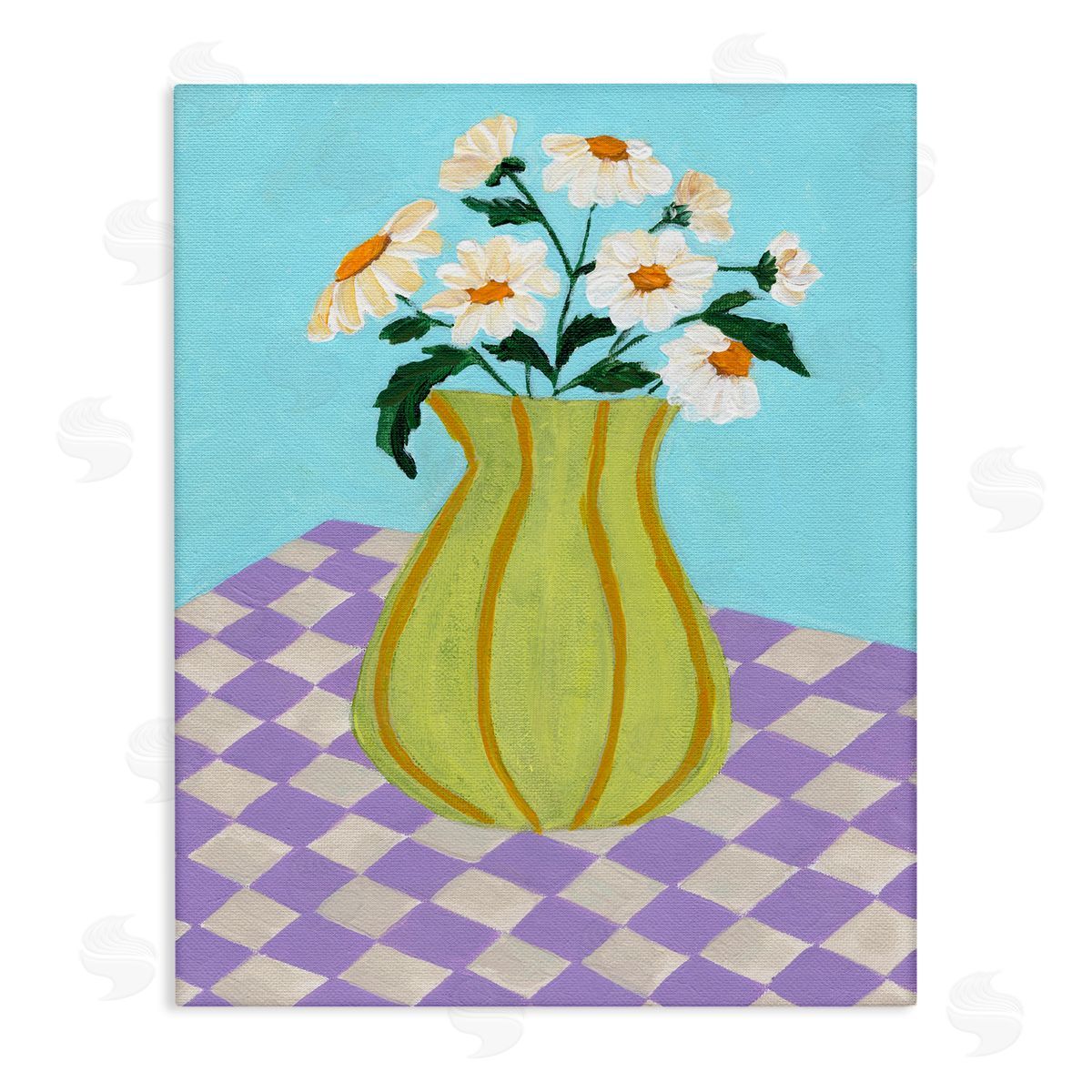 Retro Checkers Vase Canvas Wall Art, Home Decor by Nikita Jariwala