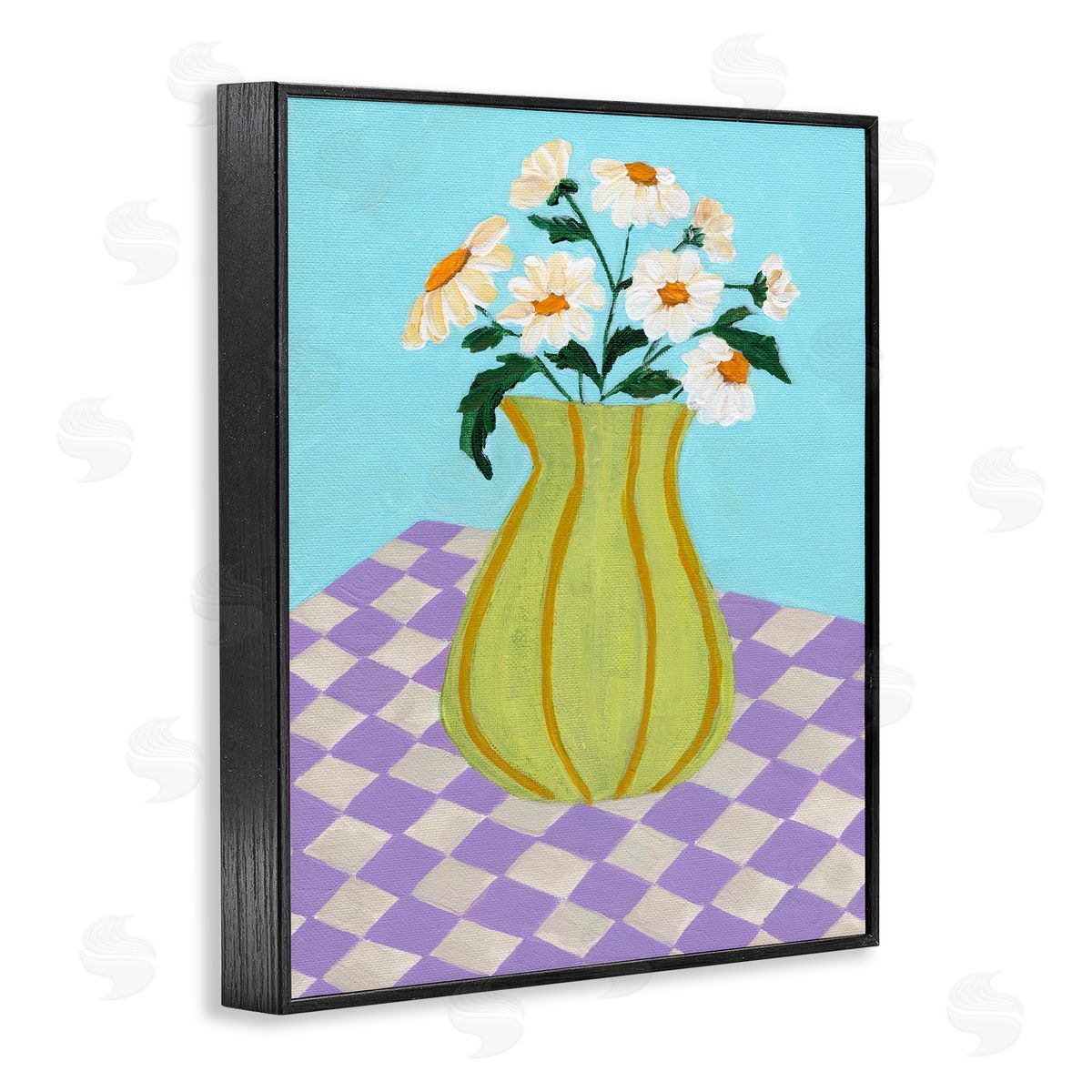 Retro Checkers Vase Black Frame Print Wall Art, Home Decor by Nikita Jariwala