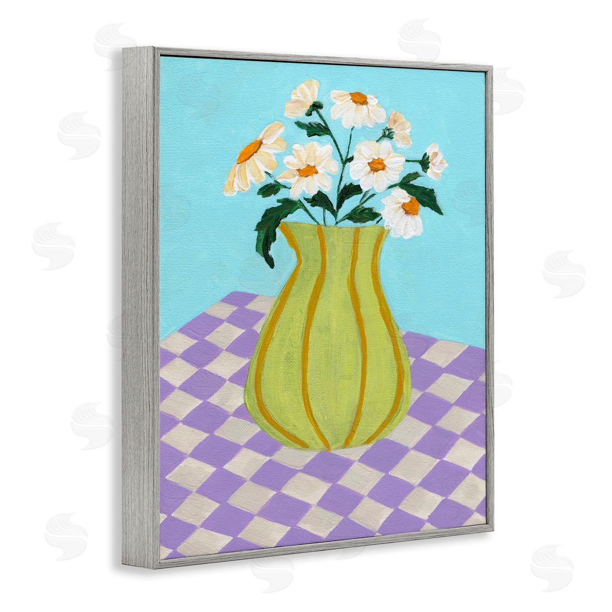 Retro Checkers Vase Grey Frame Print Wall Art, Home Decor by Nikita Jariwala
