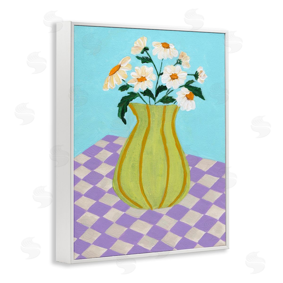Retro Checkers Vase White Frame Print Wall Art, Home Decor by Nikita Jariwala