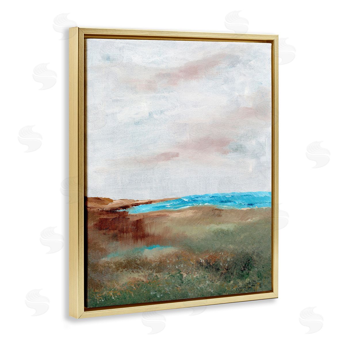 Seascape Brushed Landscape Gold Floating Frame Canvas Wall Art, Home Decor by Nikita Jariwala