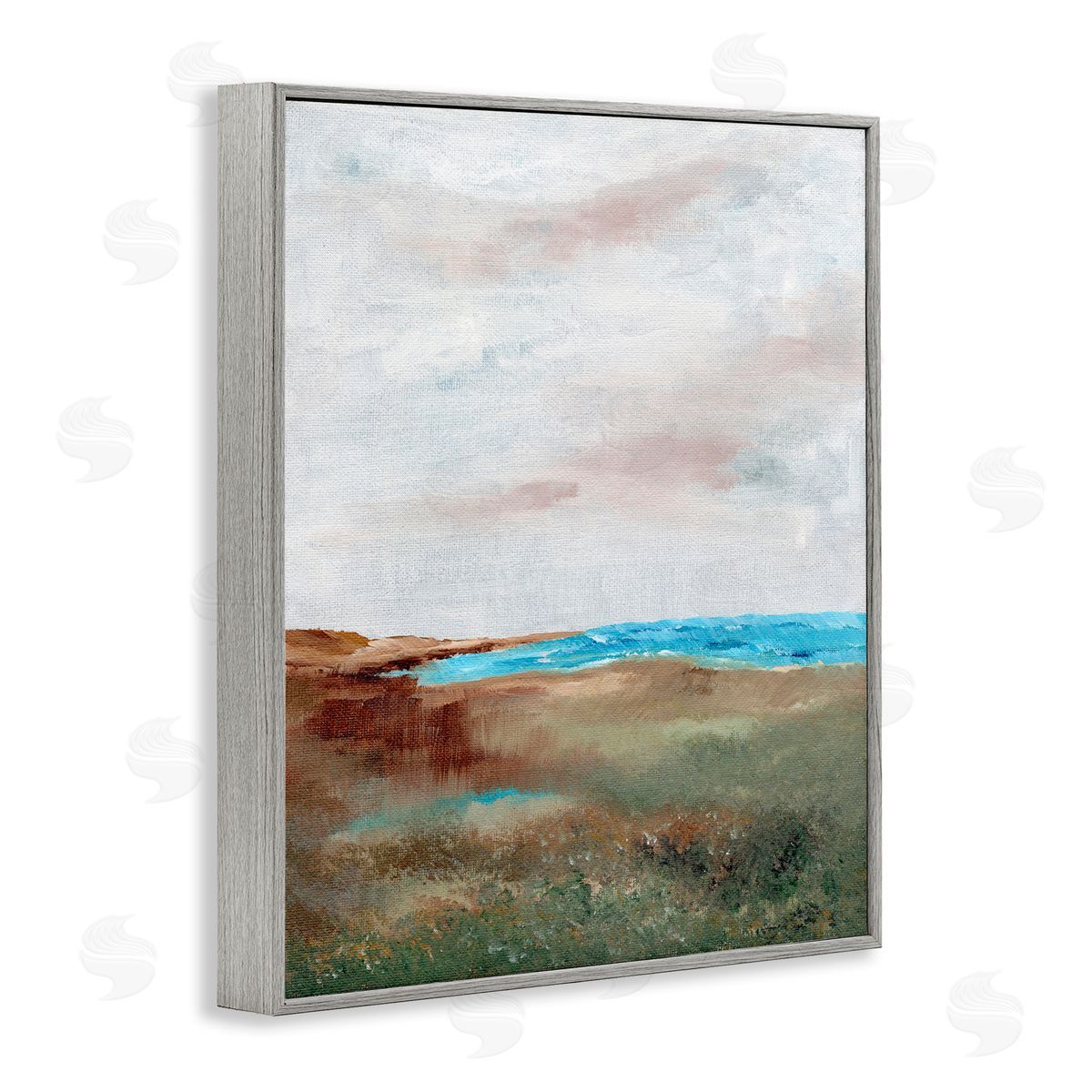 Seascape Brushed Landscape Grey Frame Print Wall Art, Home Decor by Nikita Jariwala