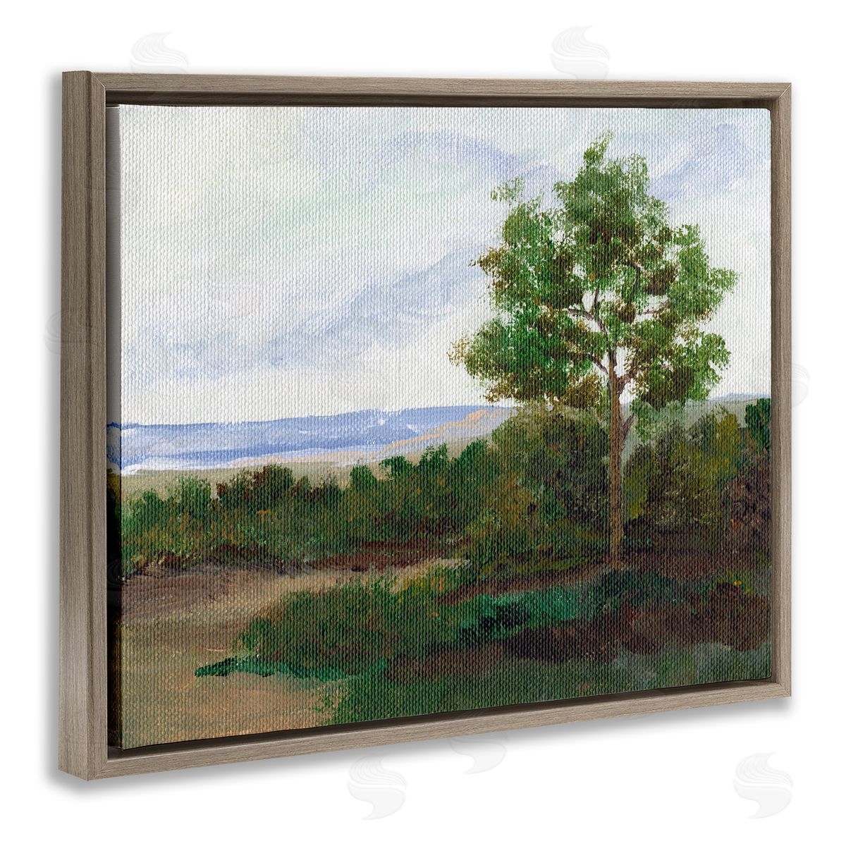 Summer Evening Landscape Brown Floating Frame Canvas Wall Art, Home Decor by Nikita Jariwala