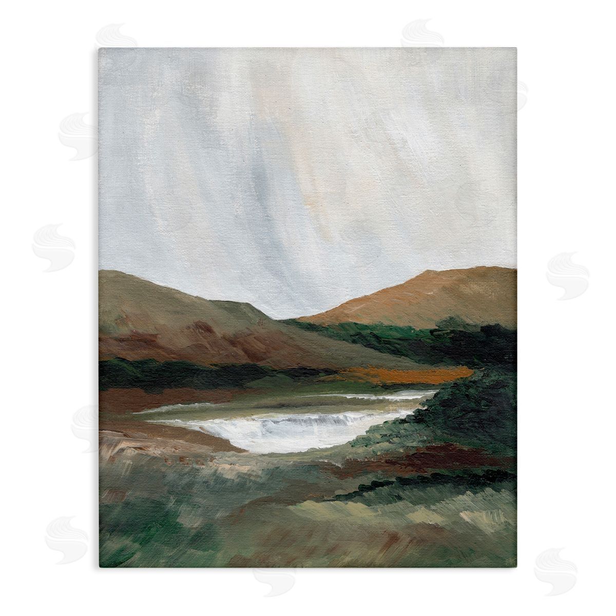 Two Mountains with Pond Canvas Wall Art, Home Decor by Nikita Jariwala